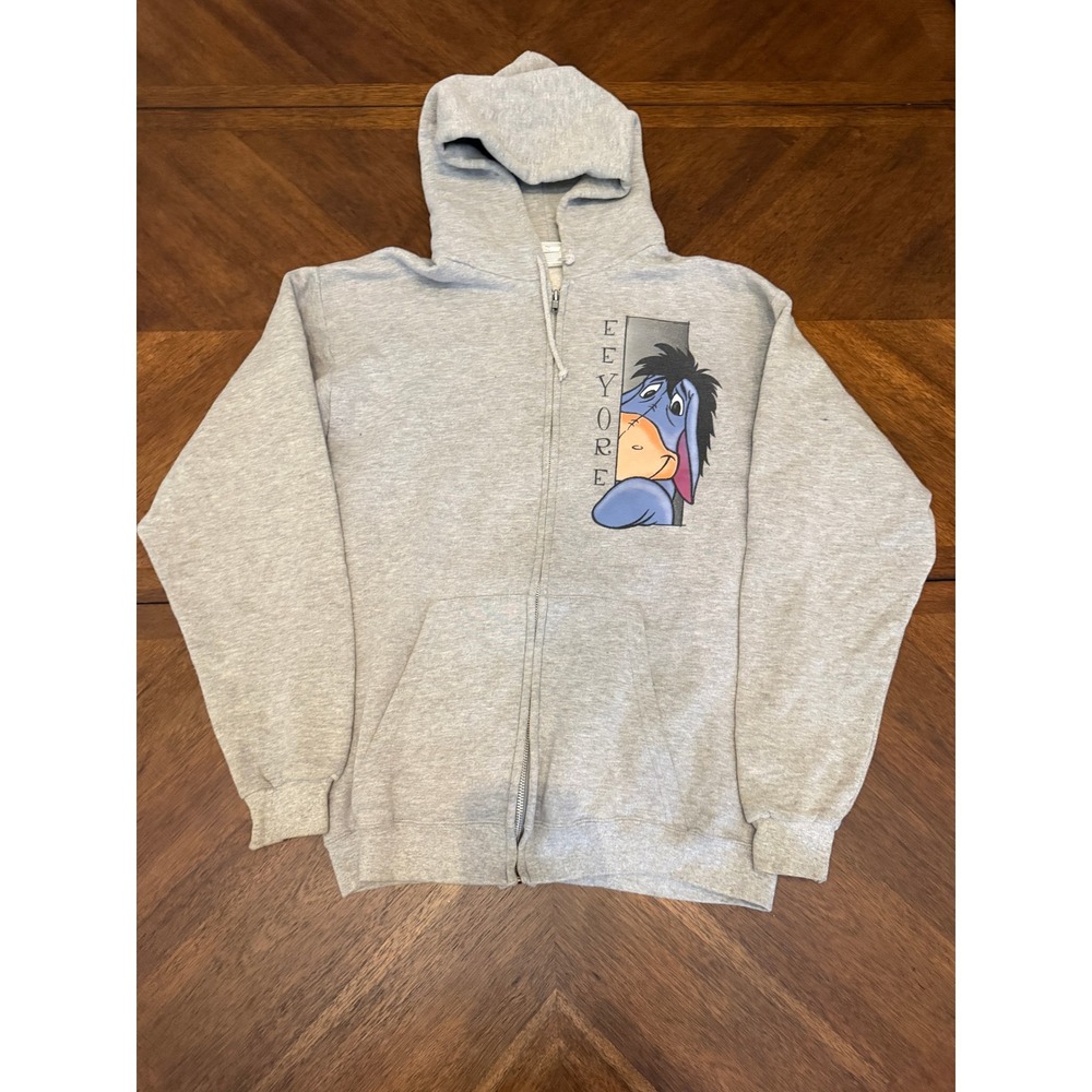 Vintage Disney Store Eeyore Zip Up Hoodie Gray Made in USA M Winnie the Pooh